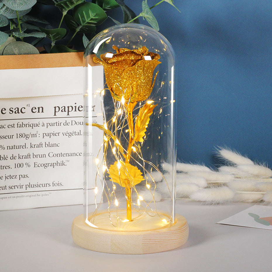 Valentines Day Gift  Eternal Rose Flowers LED Light In Glass Cover Decoration Mother Day Gift