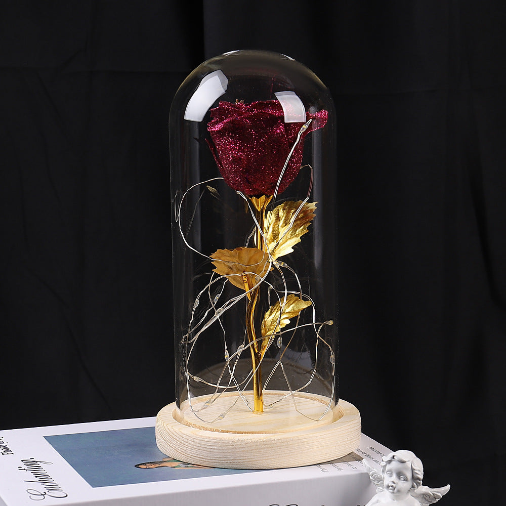 Valentines Day Gift  Eternal Rose Flowers LED Light In Glass Cover Decoration Mother Day Gift