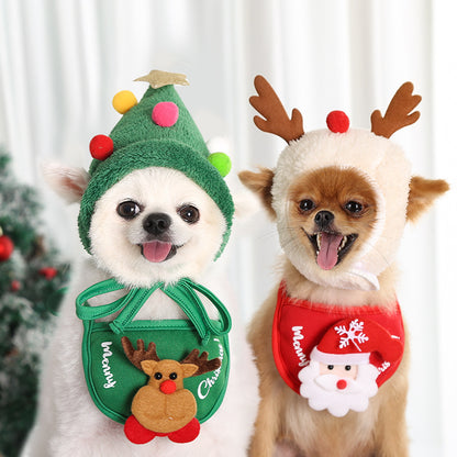 Pet Christmas Hat Saliva Towel Bib